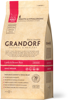 Grandorf Indoor сухой низкозерновой корм для взрослых кошек с ягнёнком и рисом 2 кг