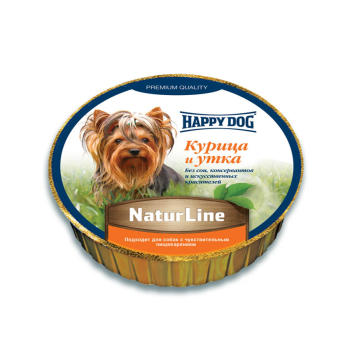 Happy Dog "Natur Line" влажный рацион для взрослых собак с паштетом из курицы и утки 85 г
