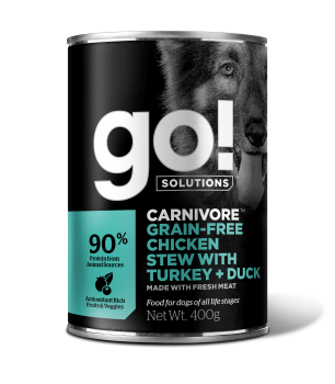 GO! Grain Free Chicken Stew with Turkey + Duck DF консервы беззерновые с тушеной курицей, индейкой и мясом утки для собак 400 г