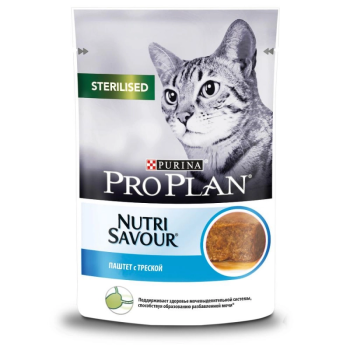 Pro Plan NutriSavour влажный корм для взрослых стерилизованных кошек, паштет с треской 85 г