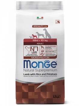 Monge Speciality Line Monoprotein Mini Adult сухой корм для взрослых собак мелких пород с ягненком, рисом и картофелем 2,5 кг