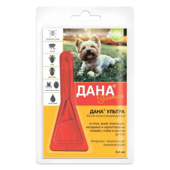 Дана Ультра капли на холку от блох и клещей для собак и щенков до 5 кг, 0,4 мл