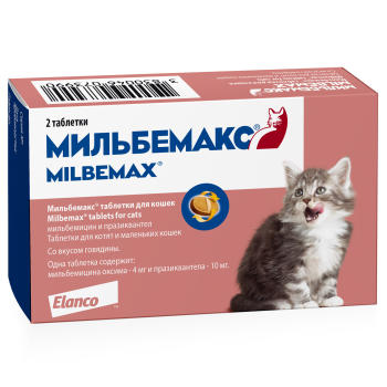 Мильбемакс антигельминтик для котят и молодых кошек, таблетки 4 мг/10 мг, 2 таб
