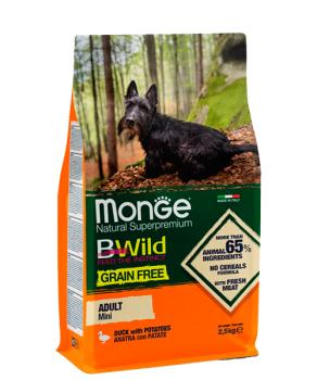 Monge Dog BWild Grain Free Mini беззерновой корм из мяса утки с картофелем для взрослых собак мелких пород 2,5 кг