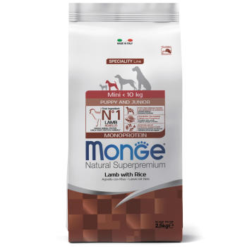 Monge Dog Monoprotein Mini Puppy & Junior сухой корм для щенков мелких пород с ягненком и рисом 2,5 кг