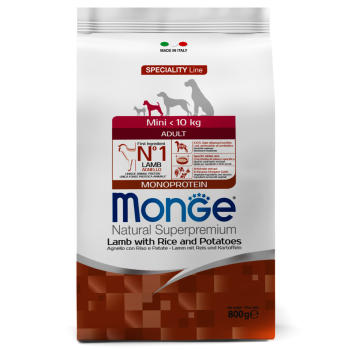 Monge Dog Speciality Line Monoprotein Mini Adult корм для взрослых собак мелких пород с ягненком, рисом и картофелем 800 гр