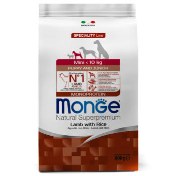 Monge Dog Monoprotein Mini Puppy & Junior сухой корм для щенков мелких пород с ягненком, рисом и картофелем 800 гр