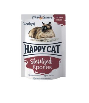 Happy Cat Sterilized нежные кусочки в соусе для стерилизованных кошек с кроликом 100 г (Россия)