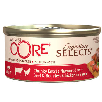 Wellness CORE Signature Selects влажный корм для кошек из говядины с курицей в виде кусочков в соусе 79 г