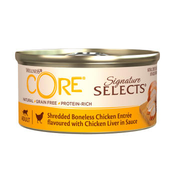 Wellness CORE Signature Selects влажный корм для кошек из курицы с куриной печенью в виде фарша в соусе 79 г