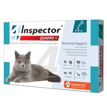 Inspector Quadro К капли от внешних и внутренних паразитов для кошек весом 4-8 кг, 1 шт