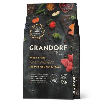 Grandorf Fresh Dog Junior MED&MAXI Lamb&Sweet Potato беззерновой корм с живыми пробиотиками для юниоров средних и крупных пород, ягненок с бататом 10 кг