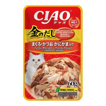 Inaba Ciao Kinnodashi влажный корм для взрослых кошек тунец магуро и тунец кацуо с крабом сурими 60 гр