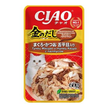 Inaba Ciao Kinnodashi влажный корм для взрослых кошек тунец магуро и тунец кацуо с палтусом 60 гр